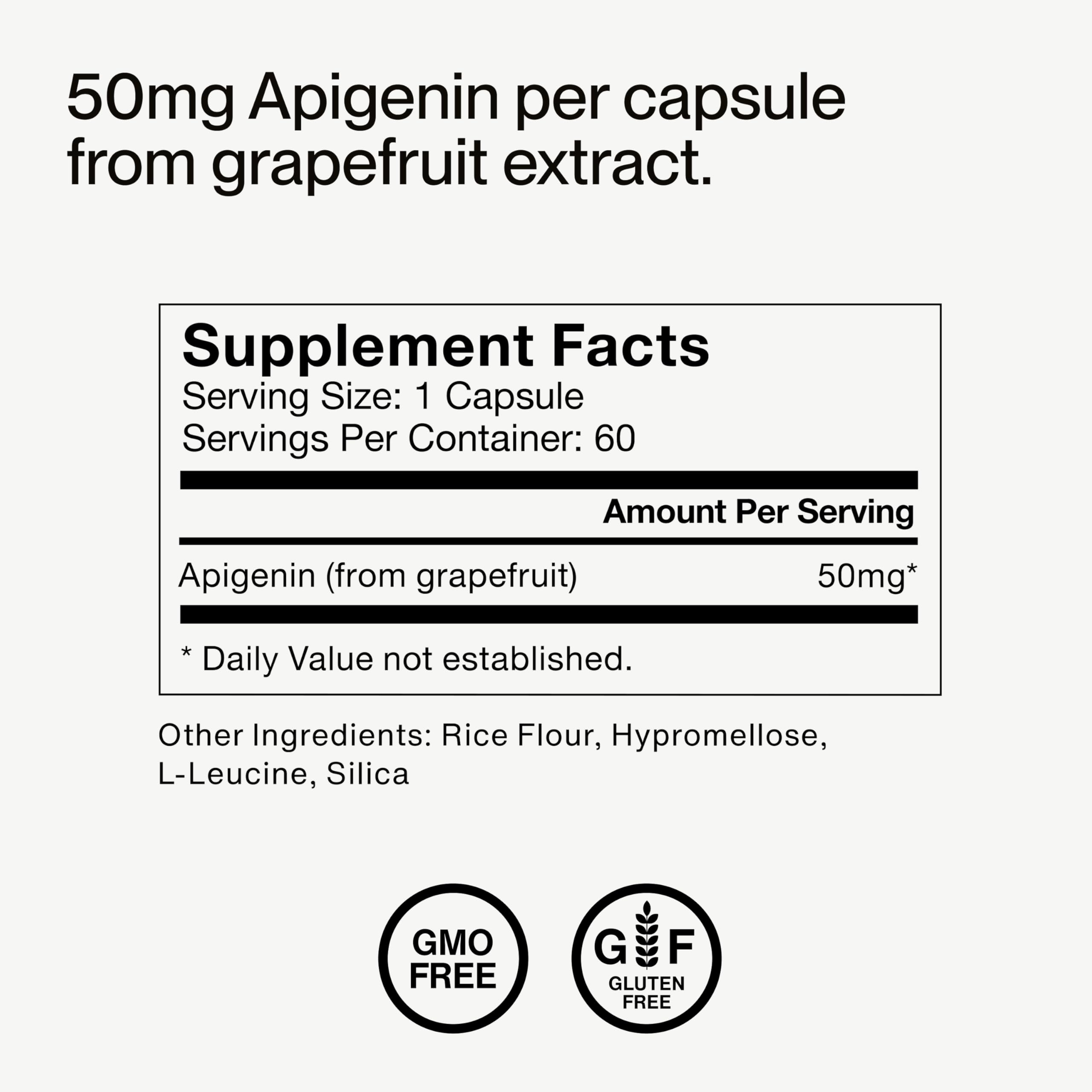 Momentous apigenin etiqueta con información nutricional legible y útil