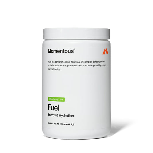 Momentous Fuel: polvo energizante para entrenamientos prolongados, energía sostenida.