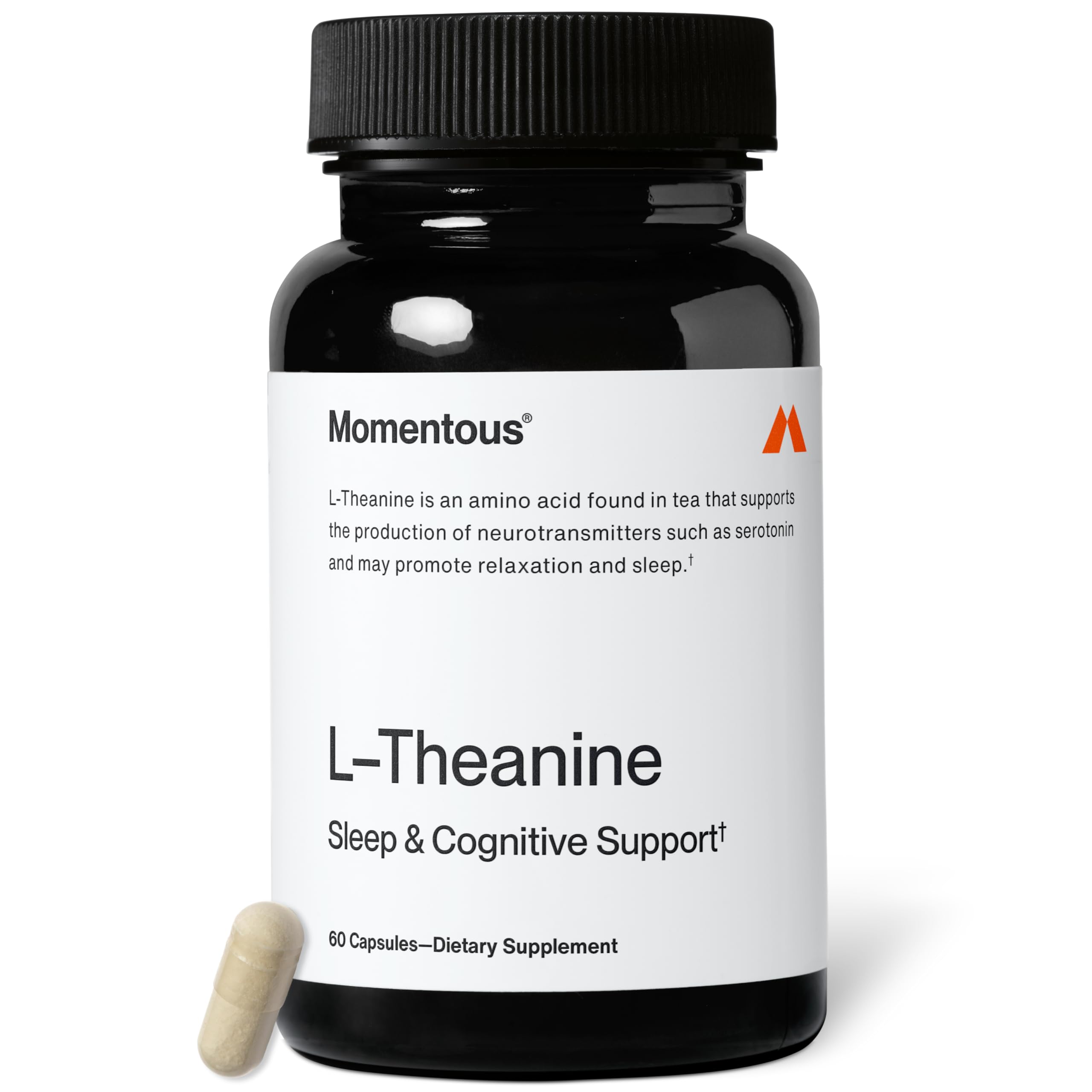 Momentous empaque frontal mostrando L-Theanine y beneficio de calma