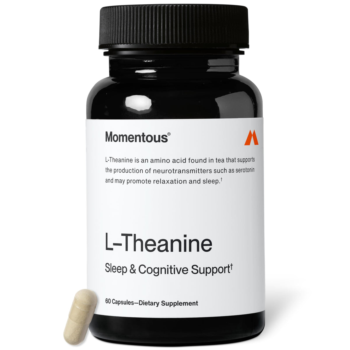 Momentous empaque frontal mostrando L-Theanine y beneficio de calma