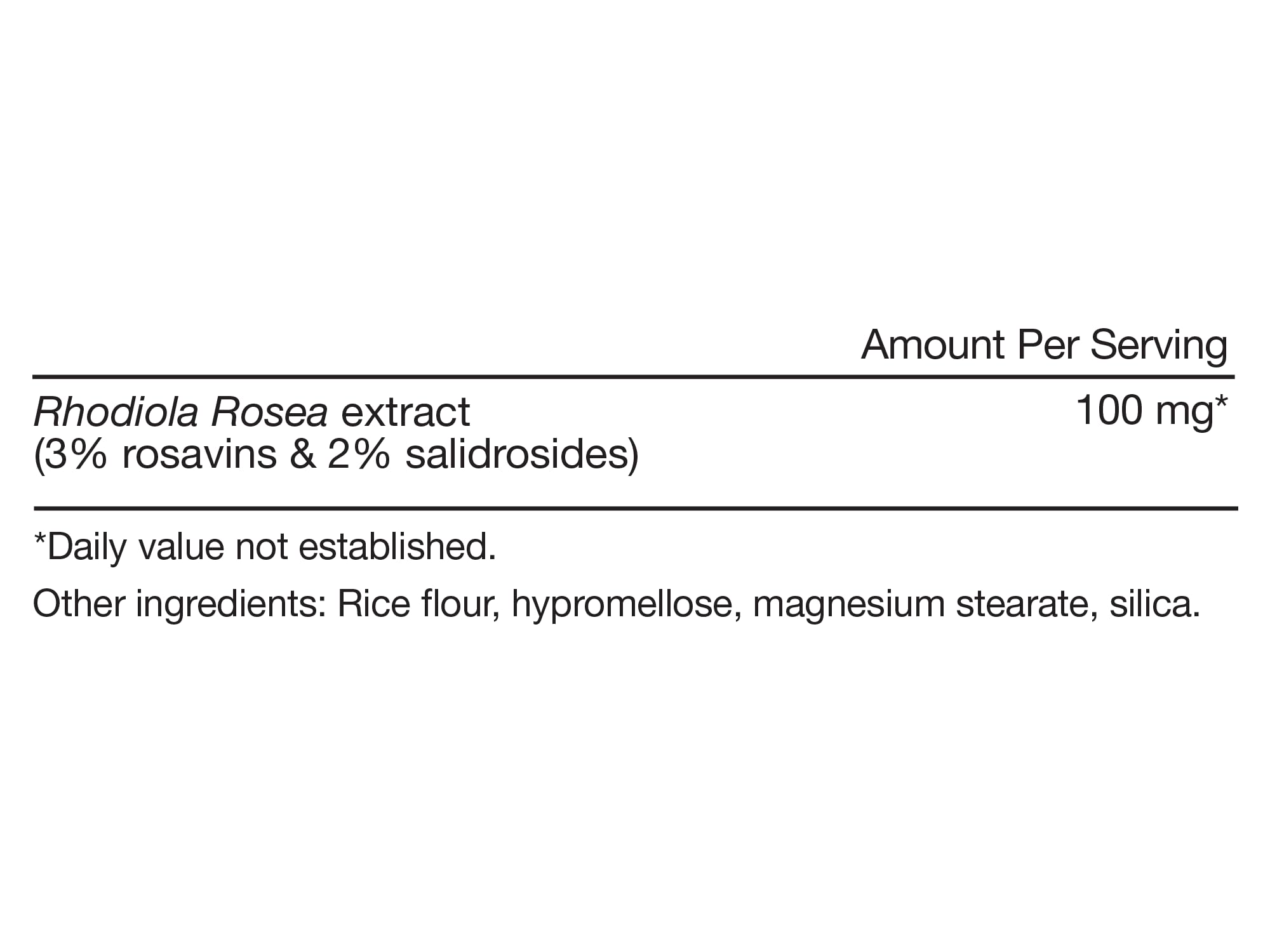 Momentous Rhodiola Rosea: etiqueta detallada con ingredientes clave.