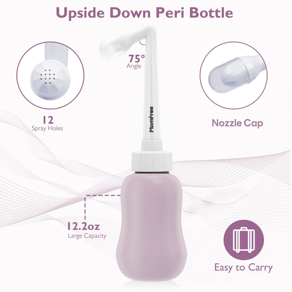 Momfree botella peri invertida 75° detalle ergonómico para limpieza suave