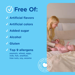 Mommy's Bliss etiqueta con ingredientes reales sin alérgenos principales listados