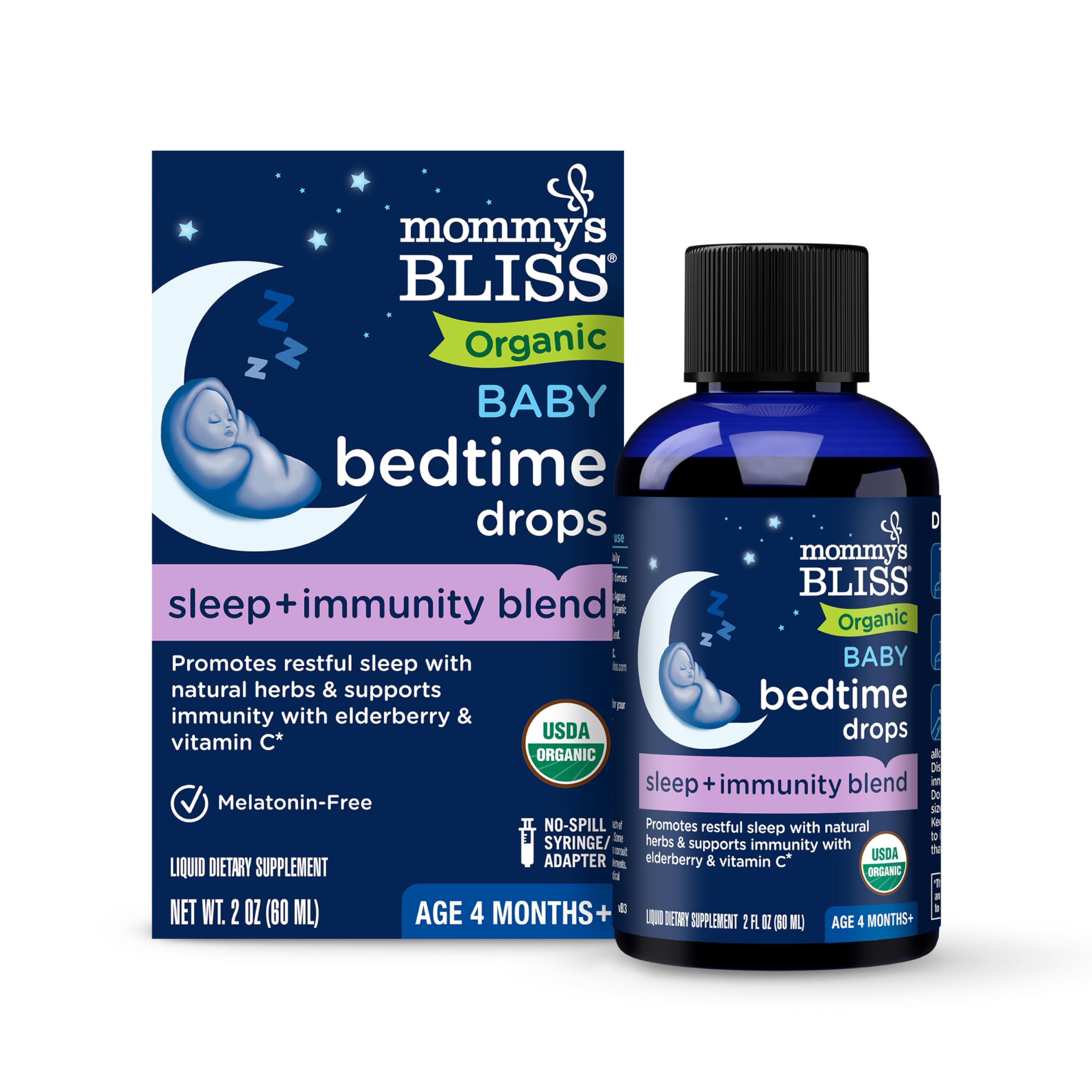 Mommy's Bliss frente del empaque mostrando diseño y beneficios orgánicos