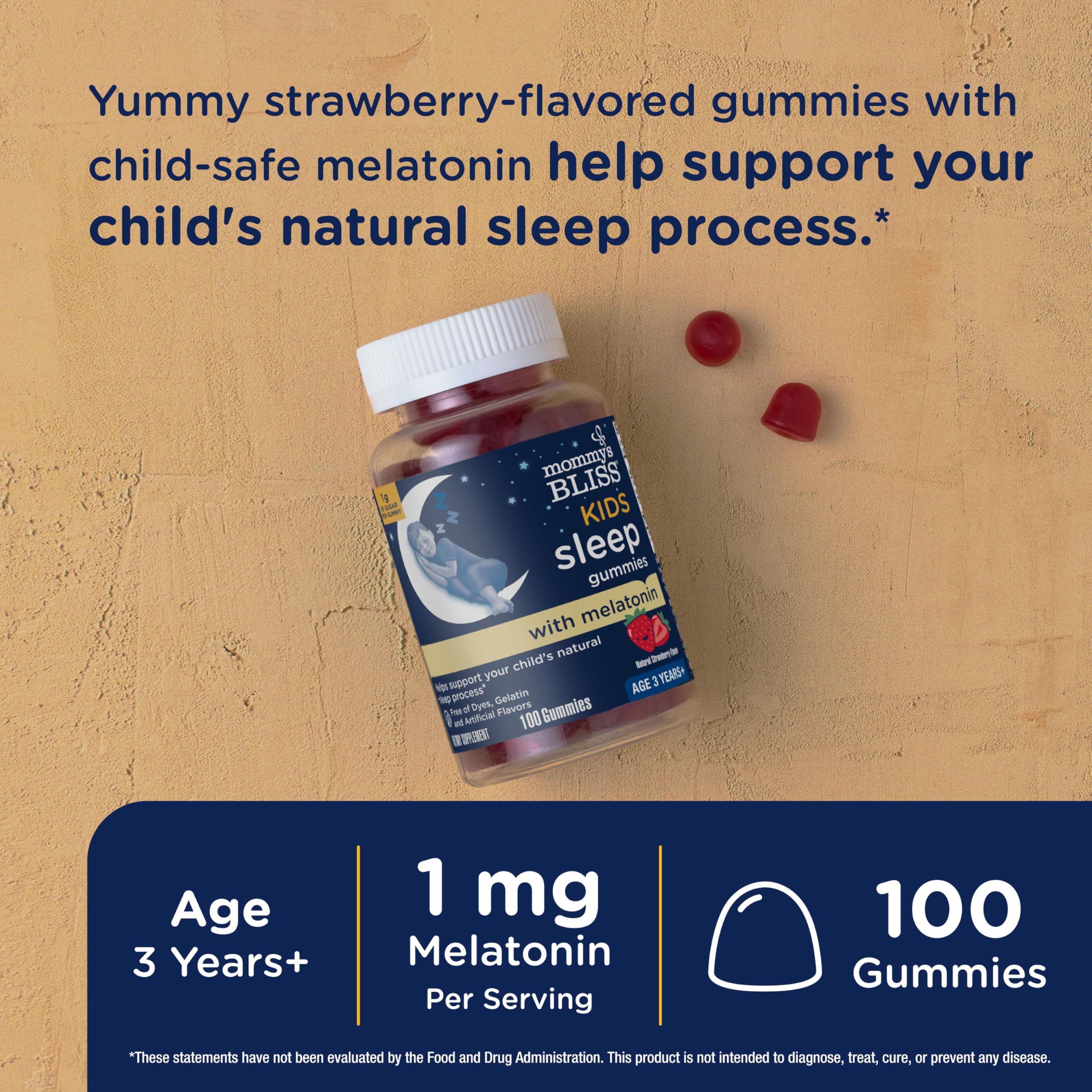 Primer plano de una gomita Mommy's Bliss sabor fresa, apetecible para niños