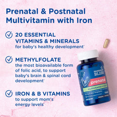 Mommy's Bliss ingredientes cerca mostrando metilfolato y minerales clave
