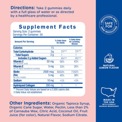 Etiqueta de Mommy's Bliss mostrando ingredientes claves como colágeno y biotina