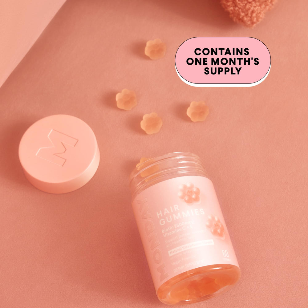 MONDAY HAIRCARE detalle de la etiqueta indicando biotina 2500 mcg y vitaminas