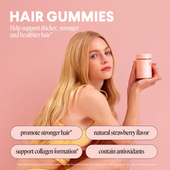 MONDAY HAIRCARE primer plano de gomita con textura y atractivo sabor a fresa