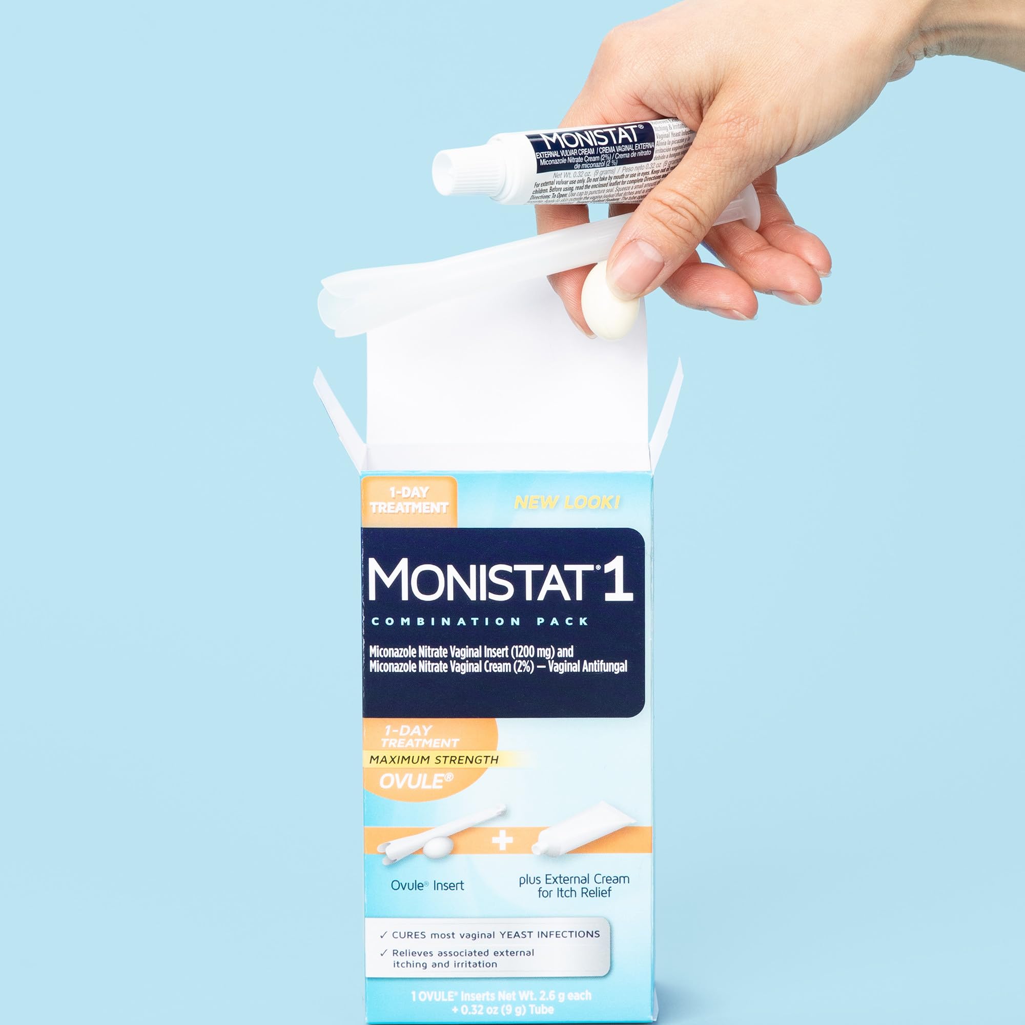Etiqueta Monistat con activos y dosis para entender ingredientes