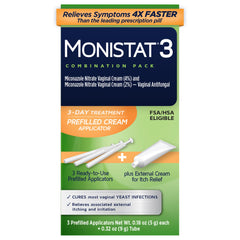 Monistat envase frontal mostrando el kit y beneficios rápidos