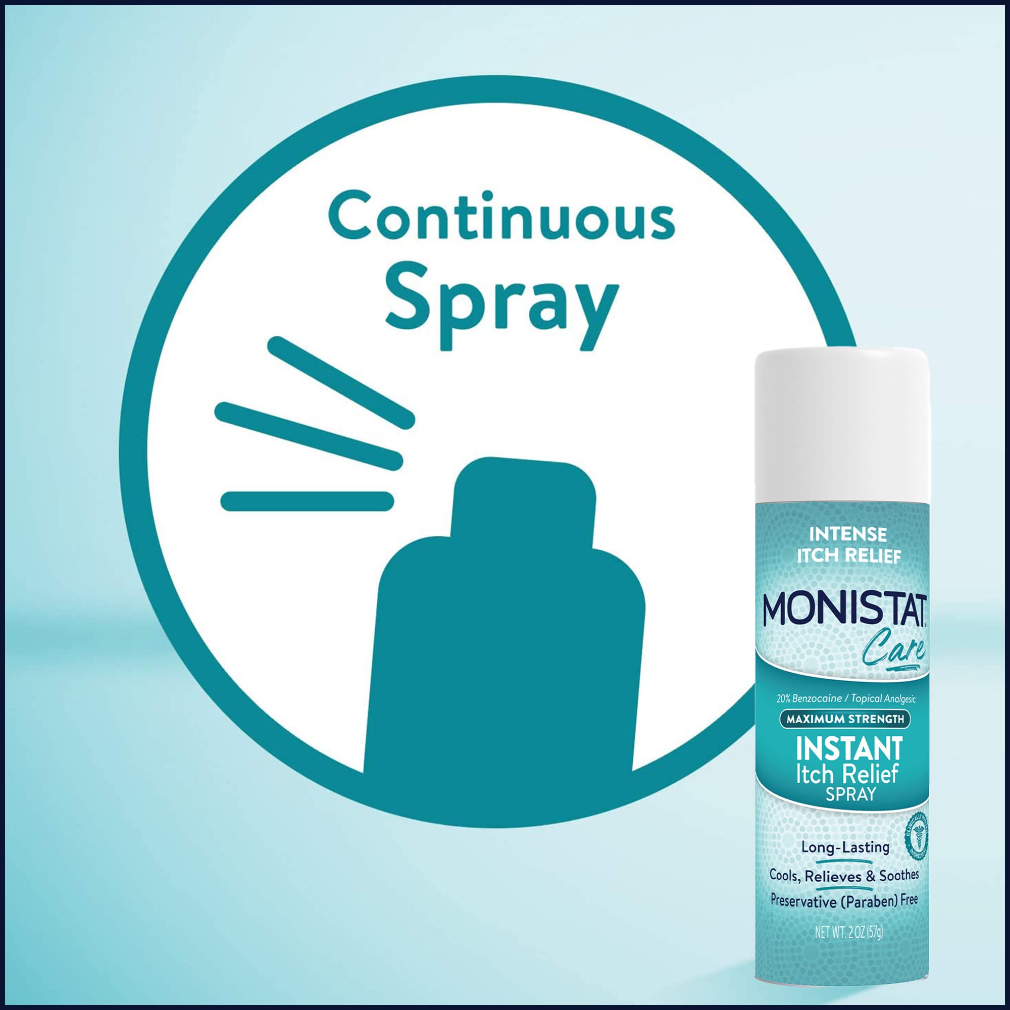 Monistat spray junto a objetos para comparar tamaño portátil y conveniencia
