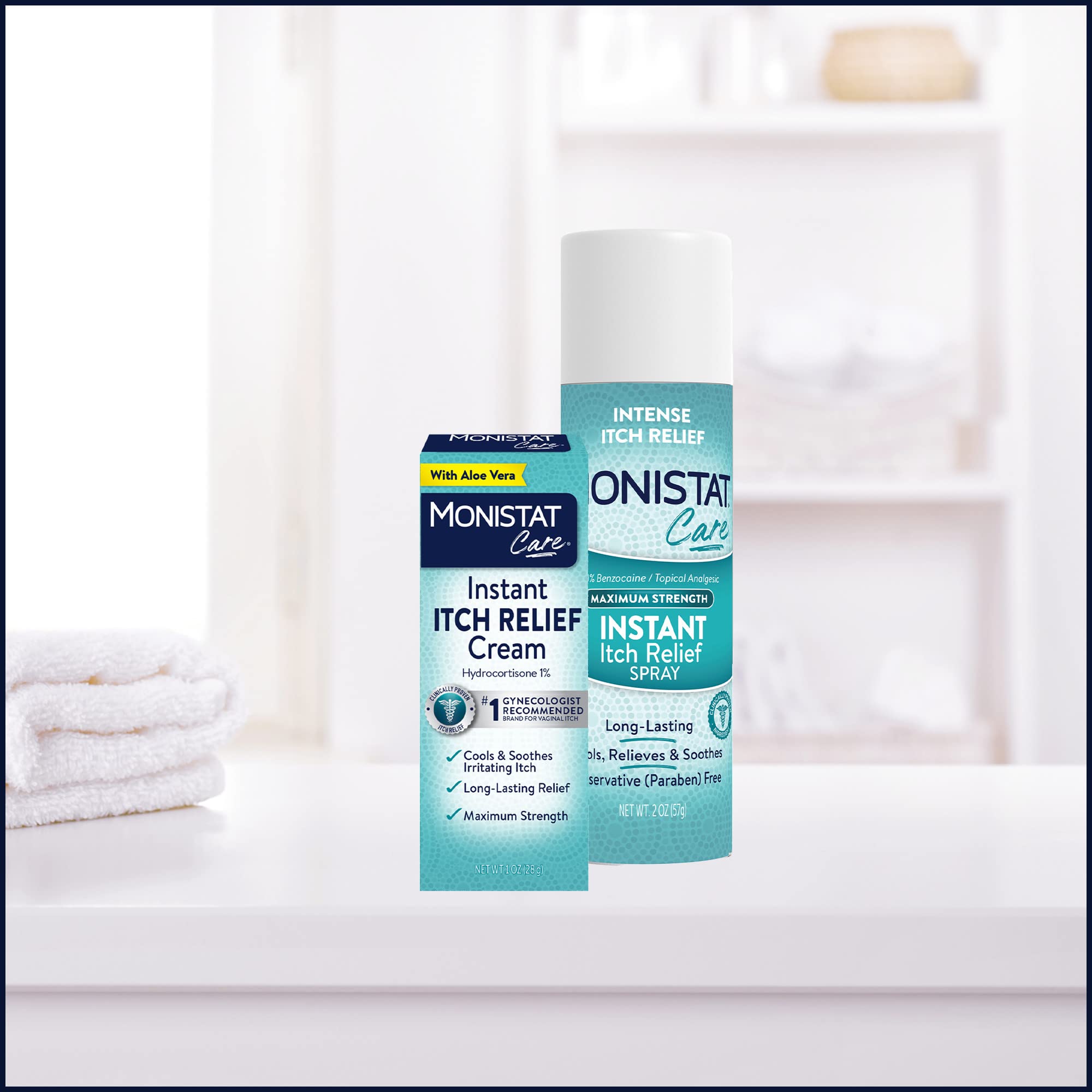 Monistat spray etiqueta con ingredientes clave y uso seguro visible