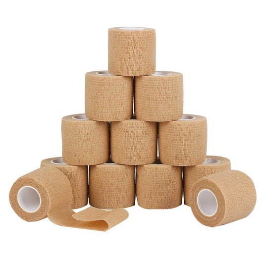 Mooerca paquete frontal mostrando 12 rollos color piel para soporte y primeros auxilios