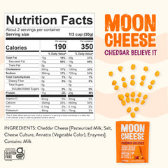 Moon Cheese etiqueta nutricional visible, beneficio información clara
