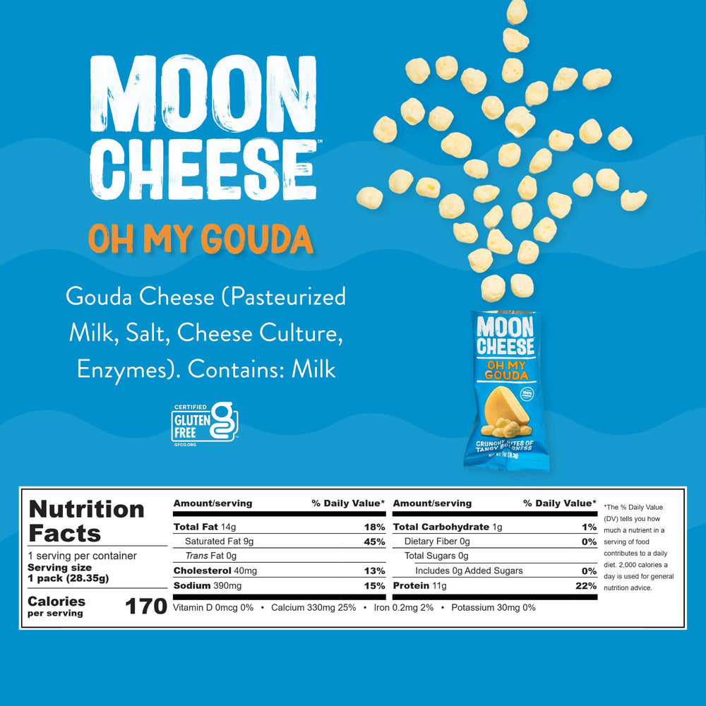 Moon Cheese etiqueta nutricional visible, información clara y útil