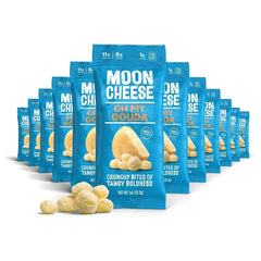 Moon Cheese frente del empaque mostrando el diseño y conveniencia