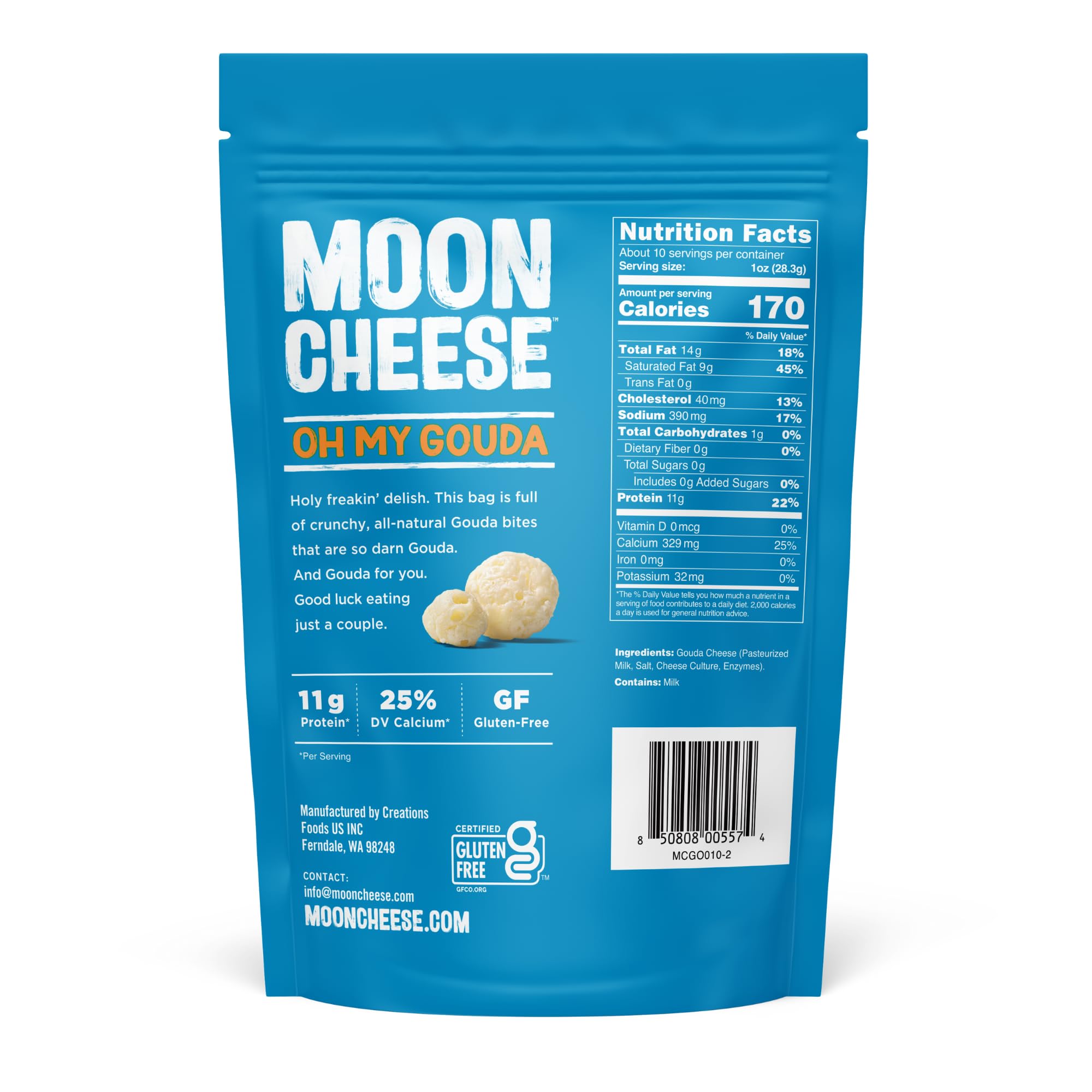 Moon Cheese textura crujiente en primer plano, conserva sabor intenso
