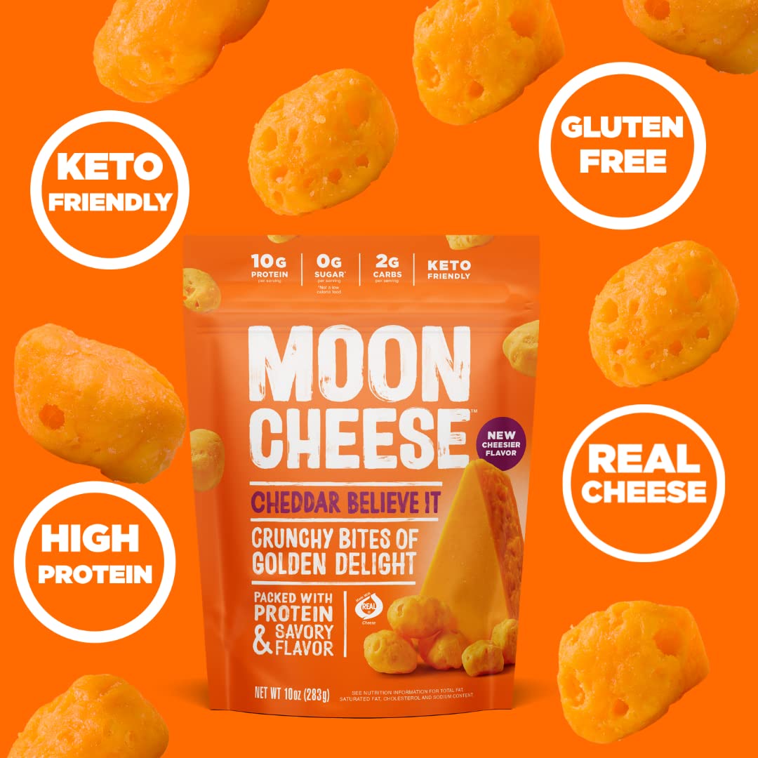 Moon Cheese textura cercana que resalta el crujido y sabor