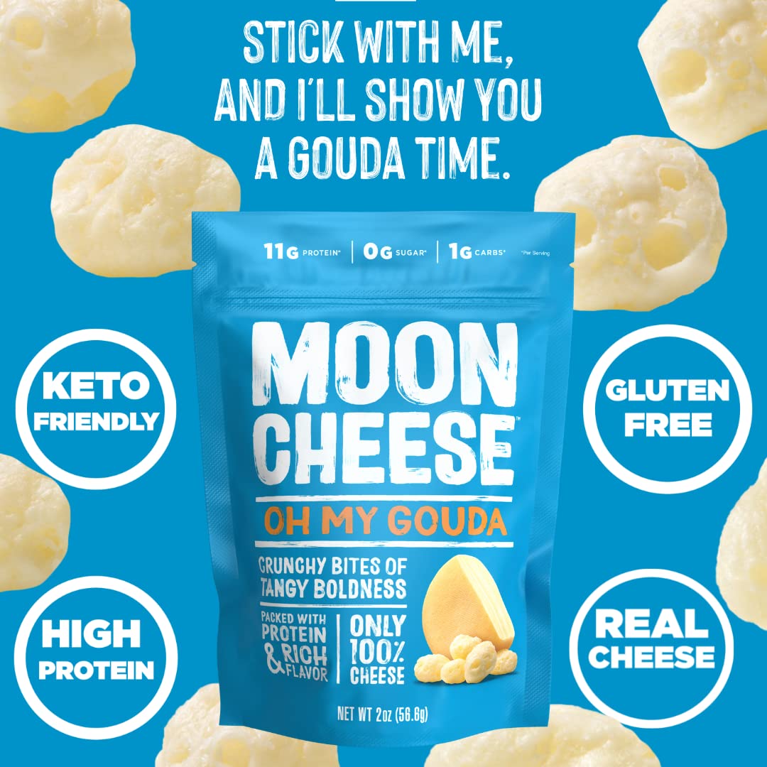 Moon Cheese textura crujiente en primer plano que destaca el sabor