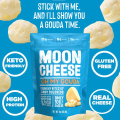 Moon Cheese textura crujiente en primer plano que destaca el sabor