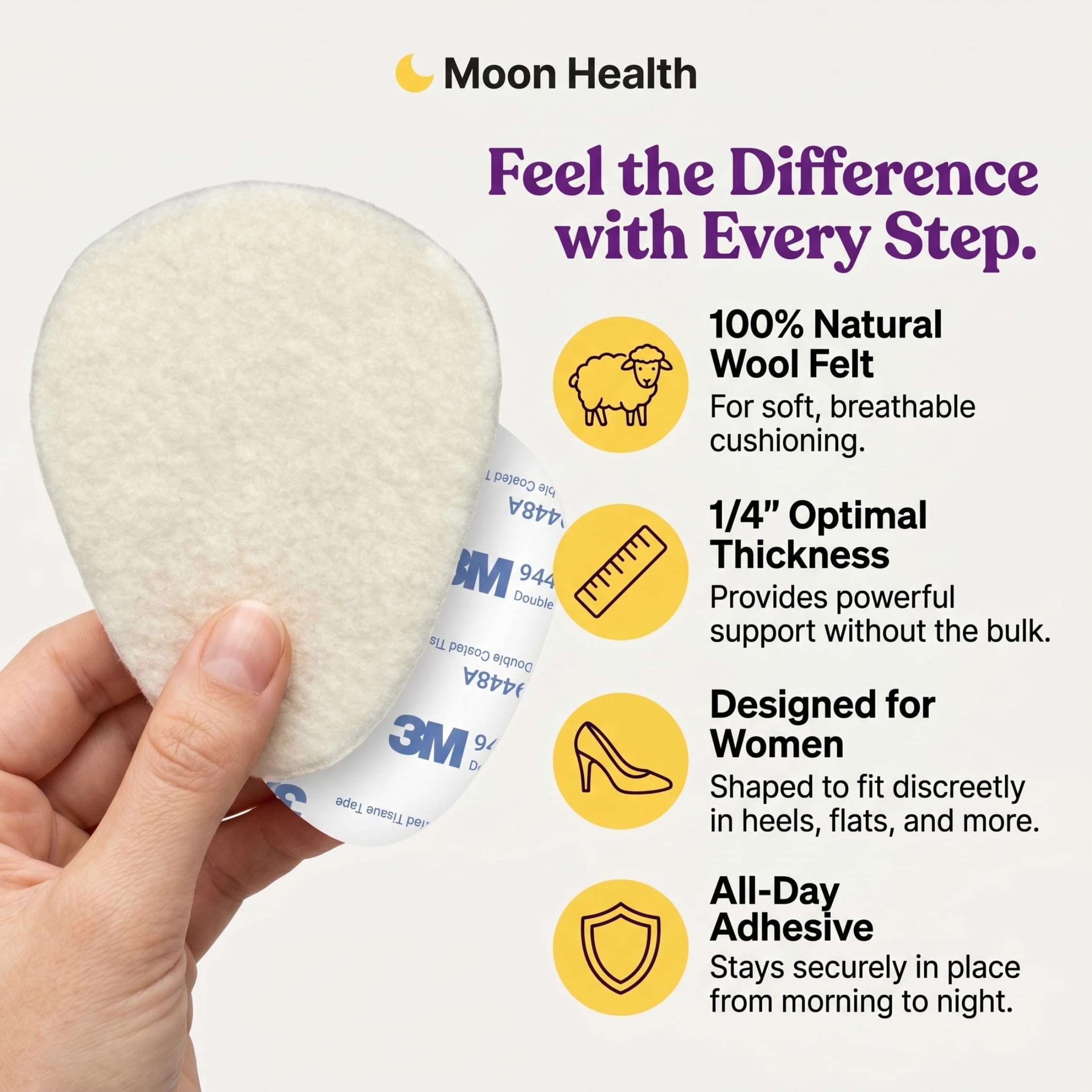 Moon Health detalle de textura de gel que ofrece amortiguación suave y alivio al caminar