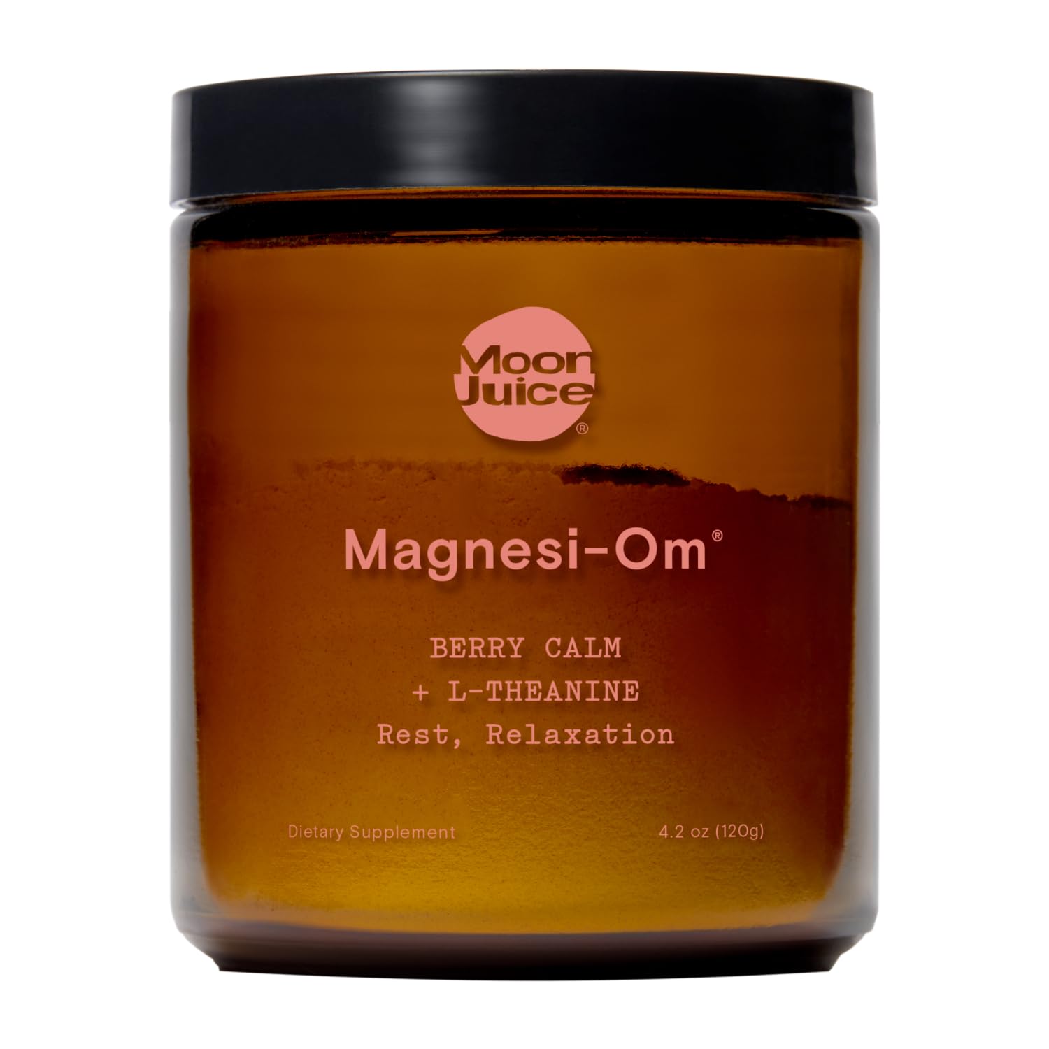 Moon Juice envase Magnesi-Om frontal, presentación clara y beneficios de relajación