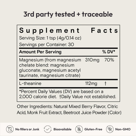 Polvo Magnesi-Om de Moon Juice textura fina, fácil disolución y consumo nocturno