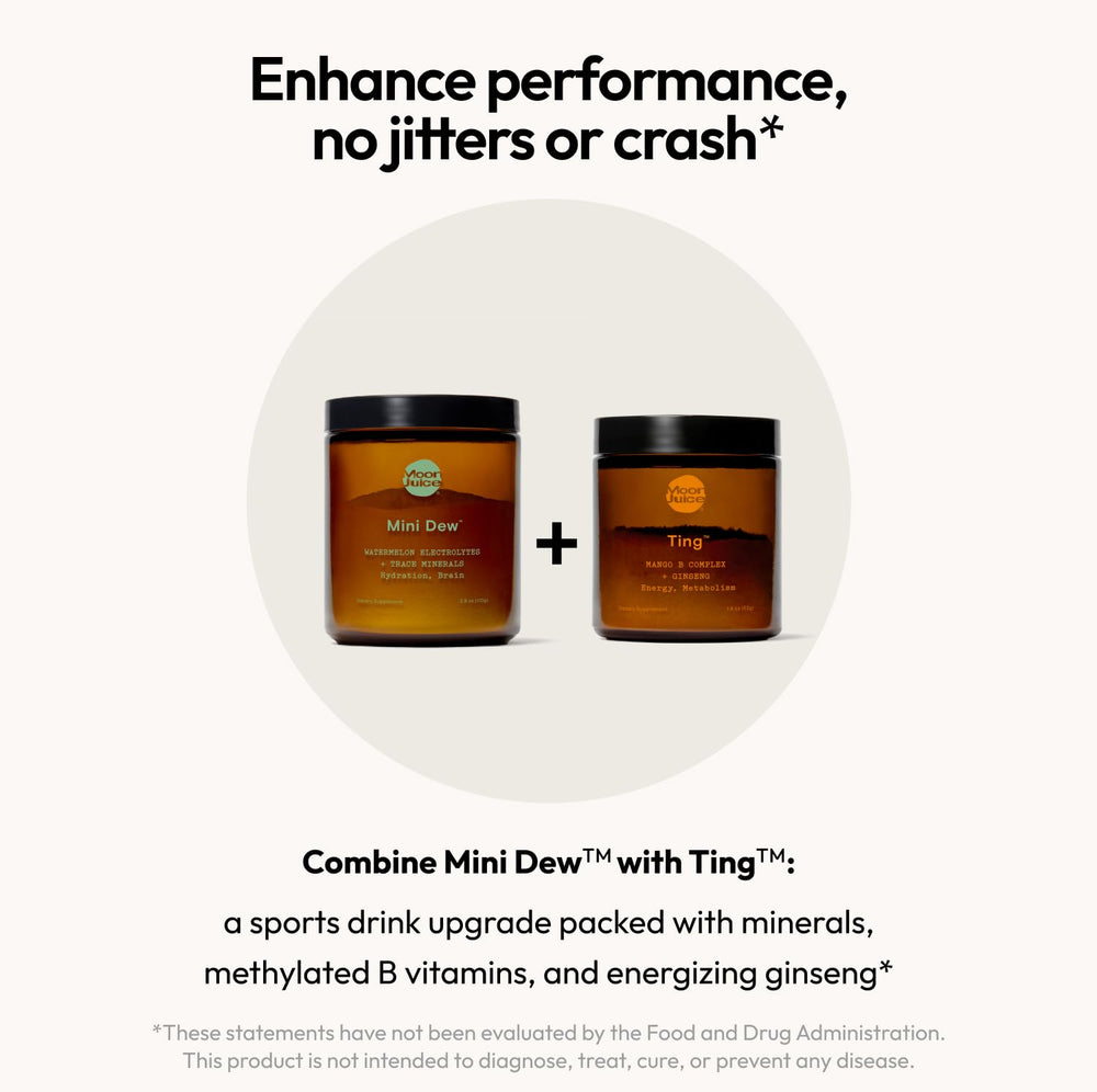 Envase reutilizable de Moon Juice Mini Dew enfatizando sostenibilidad y menos residuos