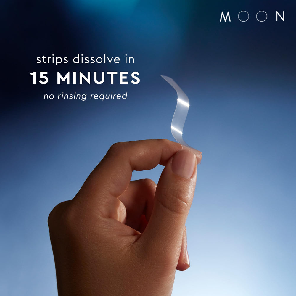 MOON primer plano de textura de la tira mostrando finura y disolución rápida