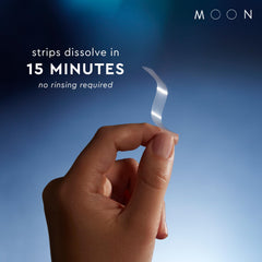 MOON primer plano de textura de la tira mostrando finura y disolución rápida