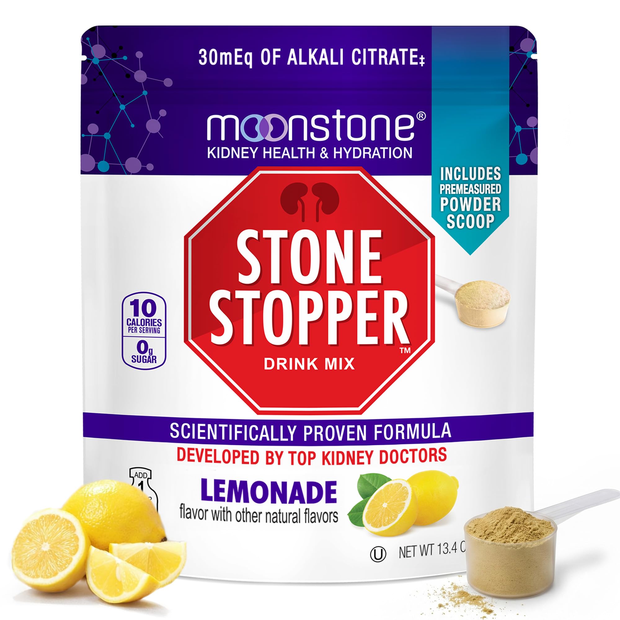 Moonstone envase frontal que muestra sabor limonada y beneficio preventivo