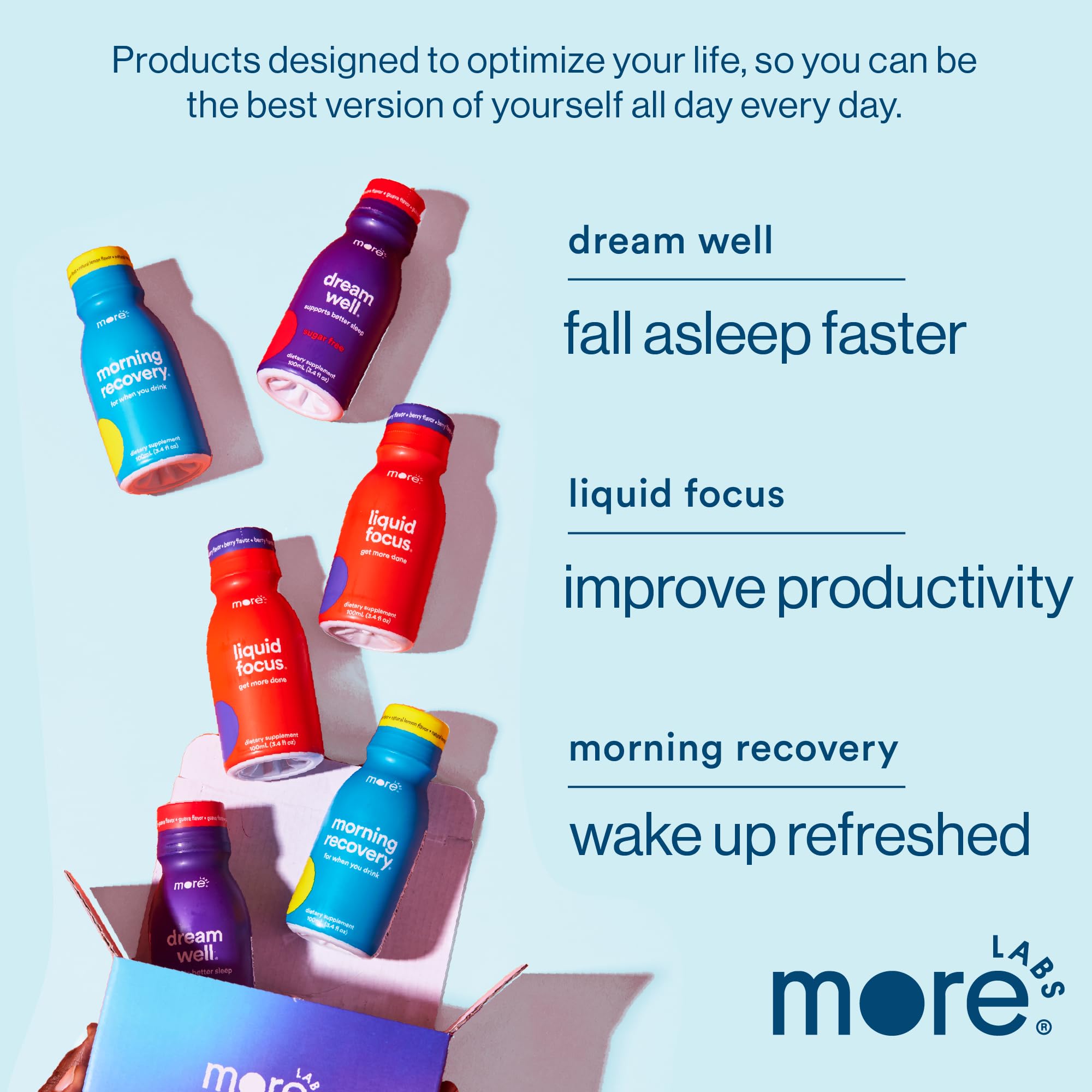 More Labs primer plano de los electrolitos en la fórmula, repone minerales
