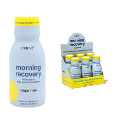 More Labs Morning Recovery frontal mostrando la botella y el sabor limón, transporte cómodo