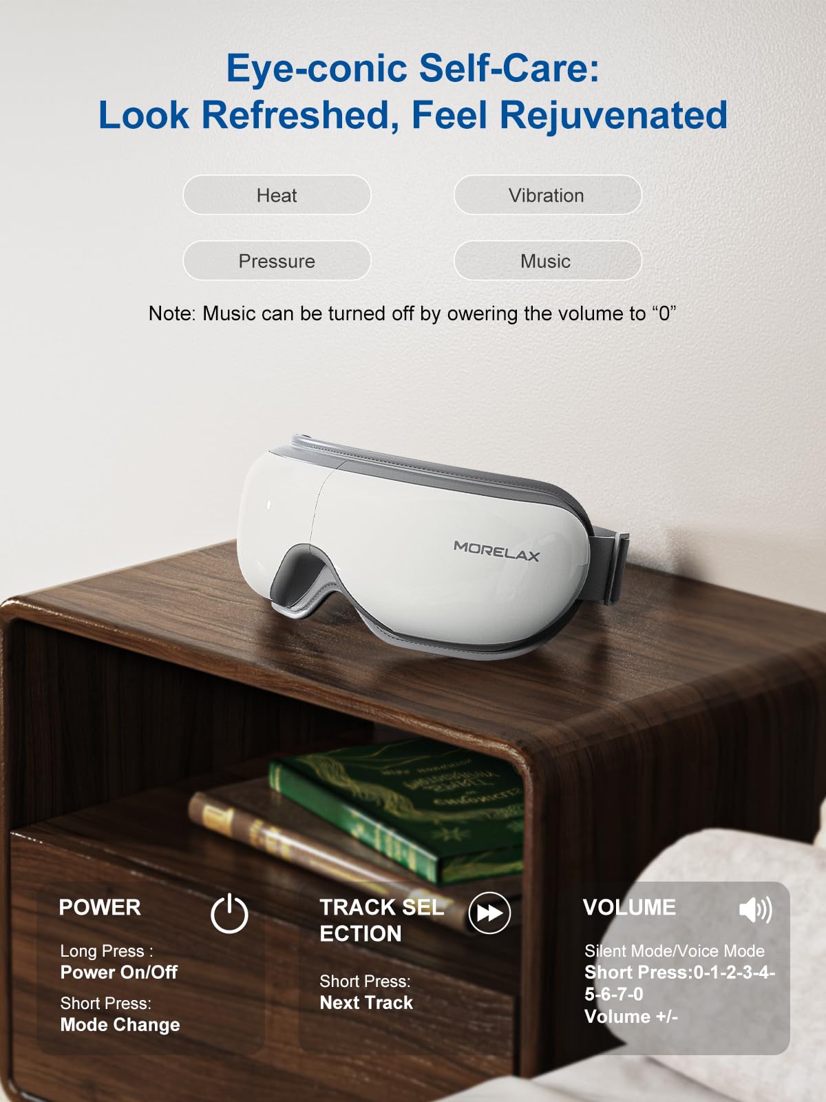Aire comprimido y vibración de Morelax para masaje ocular.