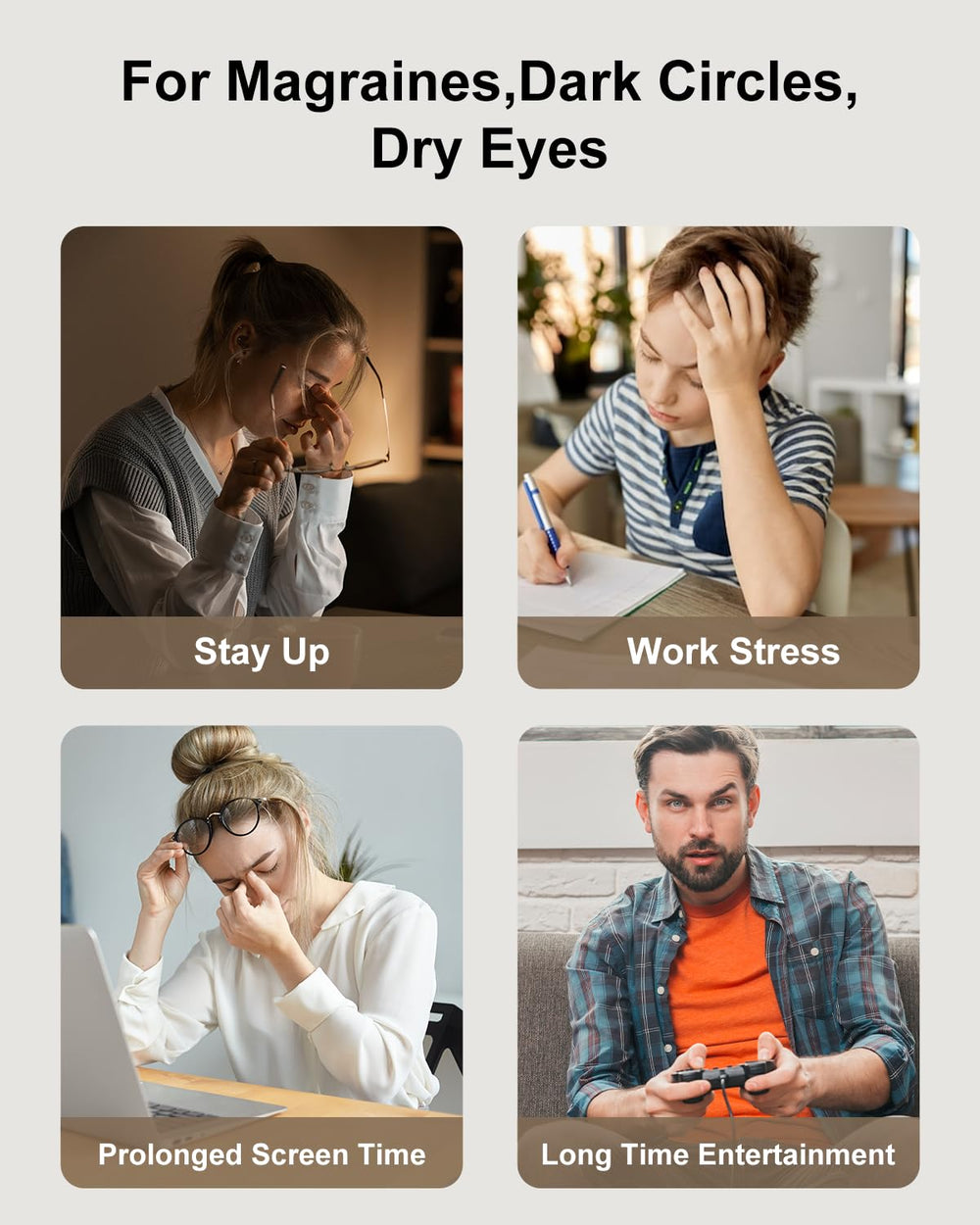 Masajeador ocular Morelax para viaje, fácil de llevar.