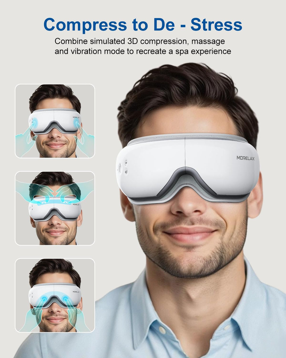 Diseño plegable 180° del masajeador ocular Morelax para viajes.