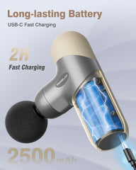 Morelax Mini masajeador, conector USB Tipo-C, carga rápida para sesiones en casa o viaje.