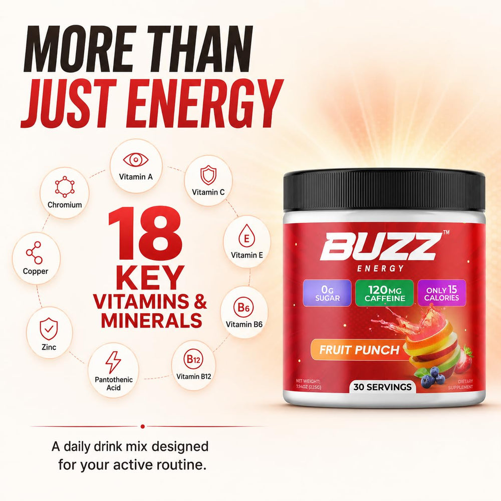 Morning Buzz etiqueta de ingredientes destaca 18 vitaminas y transparencia