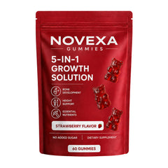 MORTAINE envase frontal de Novexa Growth Gummies mostrando el diseño y beneficio claro