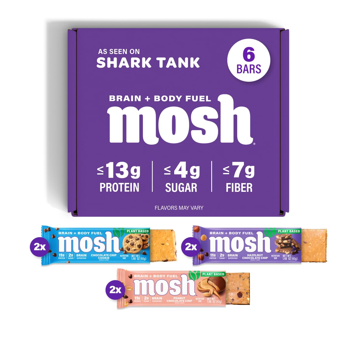 MOSH frente del empaque mostrando variedad y enfoque nutritivo