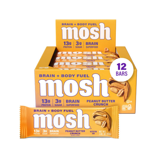 MOSH frente del empaque mostrando 12 barras y beneficios keto