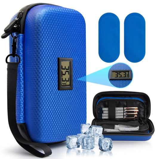 MOSKESON estuche frontal azul mostrando cierre y forma, protección portátil