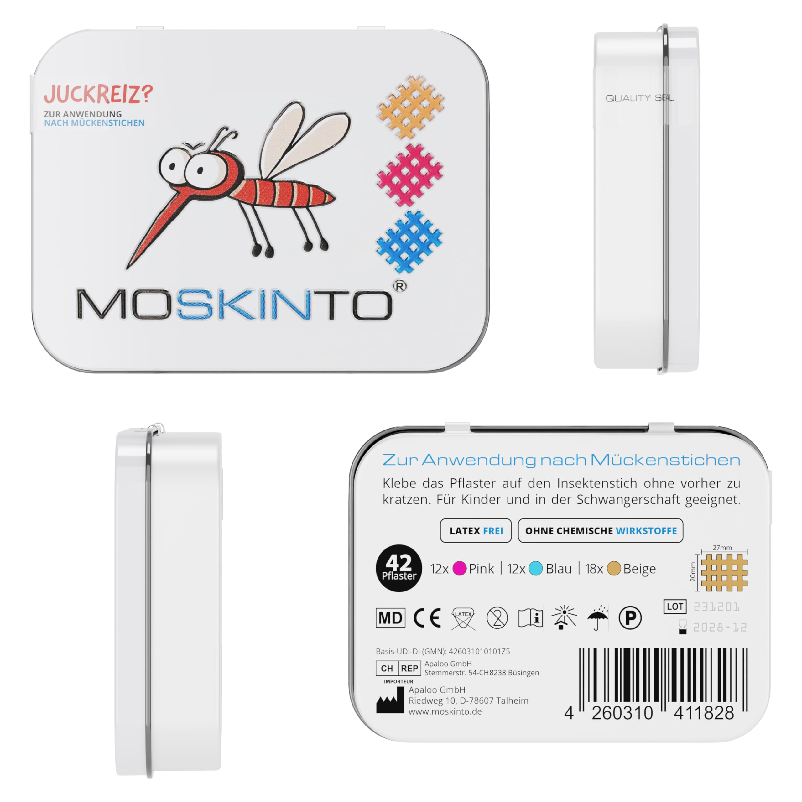 Moskinto paquete abierto mostrando 42 unidades, solución familiar