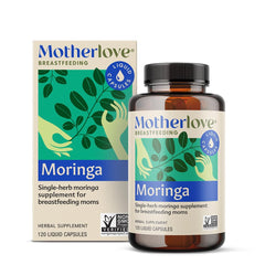 Motherlove frasco frontal mostrando etiqueta y beneficio de apoyo a la lactancia