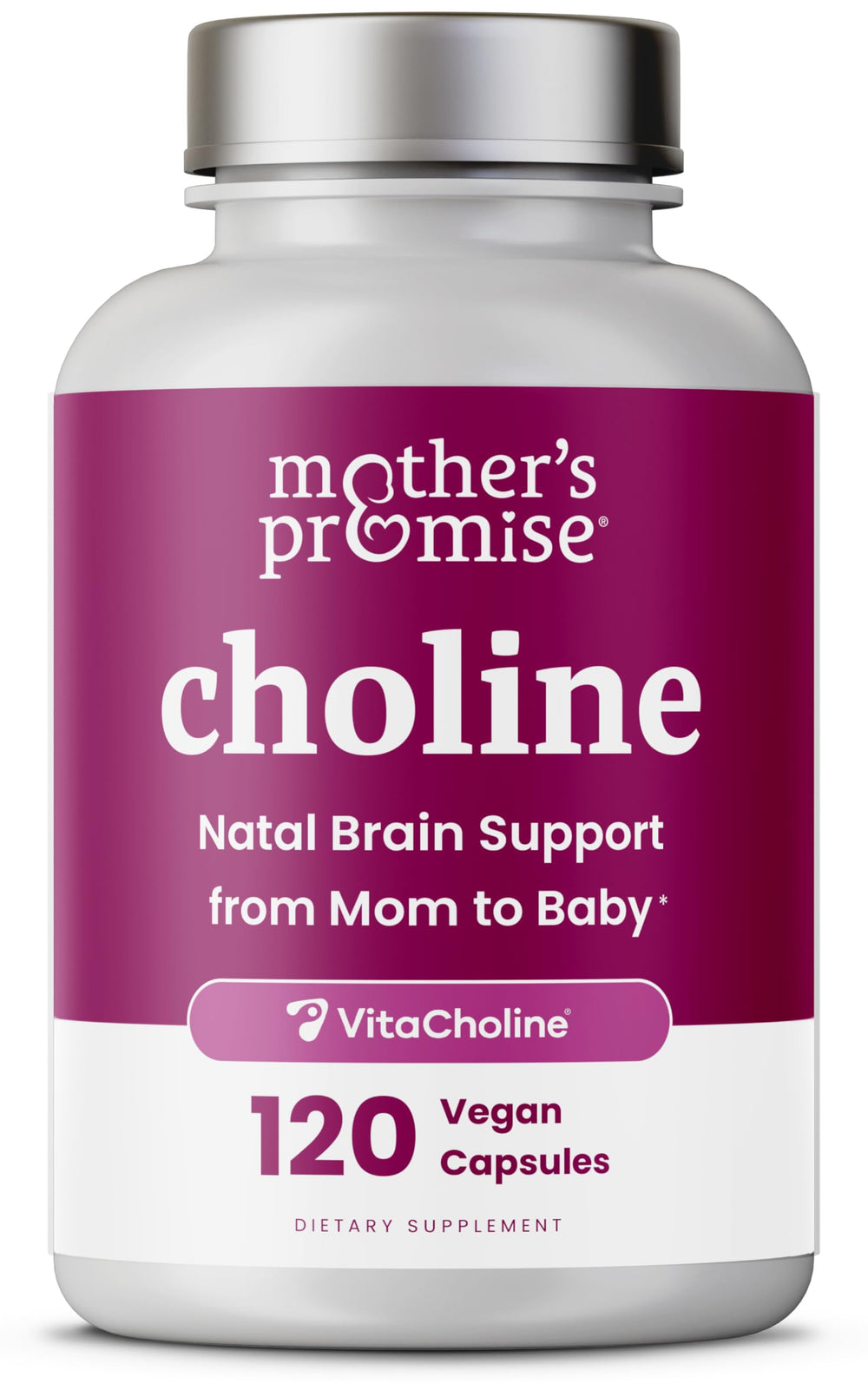 Mother's Promise frontal del envase mostrando beneficio de colina prenatal