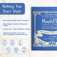 MouthFlora enjuague en vaso siendo preparado para una rutina diaria rápida