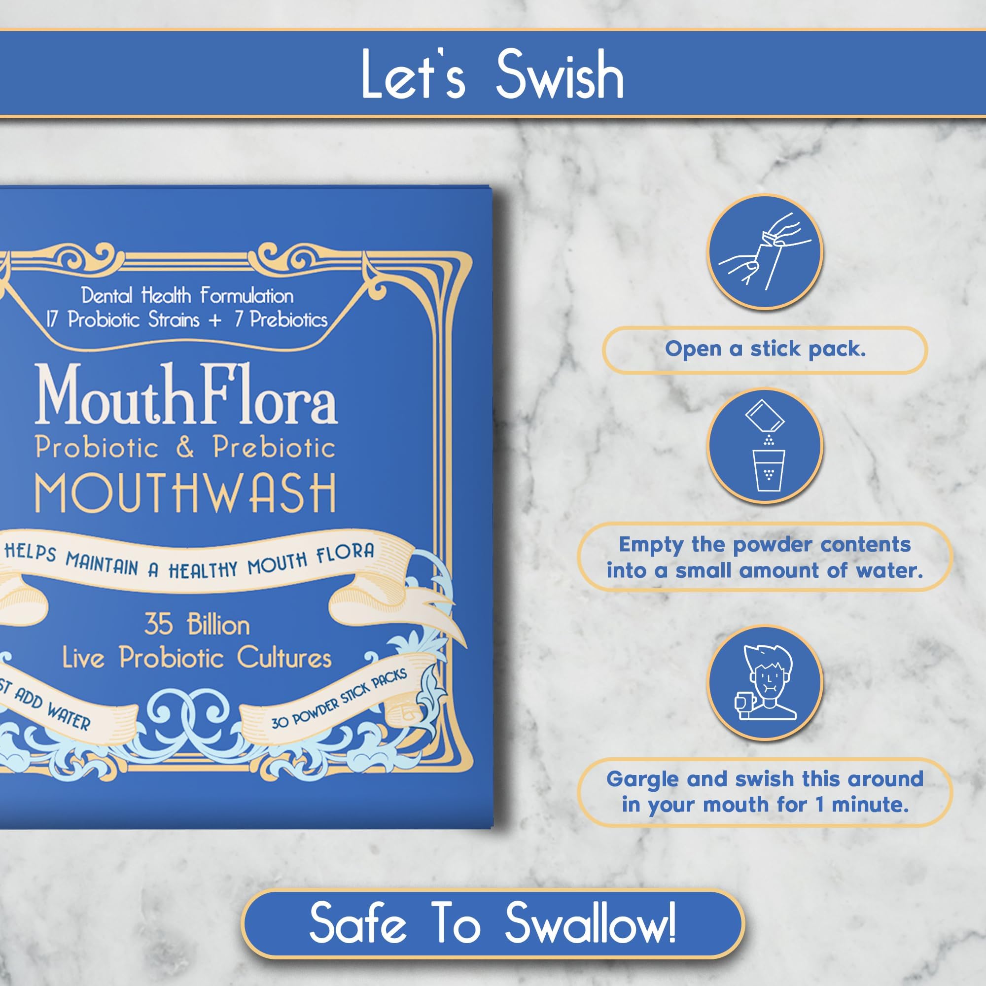 MouthFlora en uso junto a cepillo y pasta destacando integración en higiene