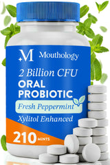Mouthology frasco frontal mostrando 210 mints y conveniencia
