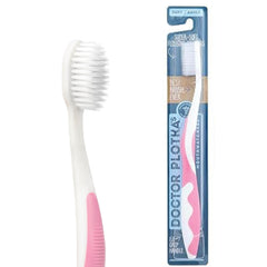 MOUTHWATCHERS vista frontal del cepillo rosa con diseño ergonómico y control
